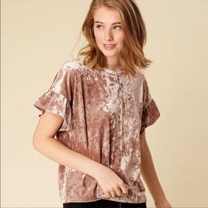 Altar’d State Pink Velvet Short Sleeve Top